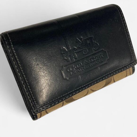 Coach Signature Canvas Leather Trifold Wallet - Picture 1 of 8